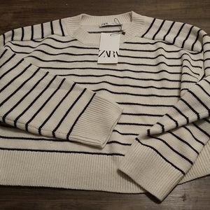 NWT Zara cropped sweater, cream stripe, sz L